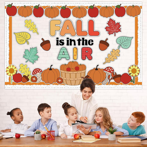 Fall Bulletin Board Decorations Set with Pumpkin Classroom Decors Autumn Maple Leaves for Thanksgiving