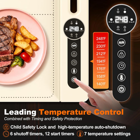 MUALIK 6 2 3 Setting Warming Mat for Food, Roll-UP Fast Heating Silicone with Level Temperature, Zone and Pad Parallel