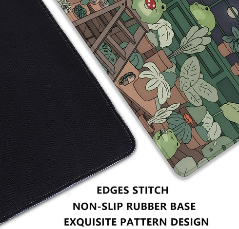 Cute Frog Desk Mat Mouse Pad, Cartoon Frog Desk Pad, Kawaii Green Desk Decor for Office Home Work
