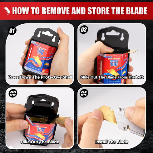 100 Pack Sk2 DIYSELF Utility Knife Blades, Steel Box Cutter Blades with Dispenser, Heavy Duty Utility Blades for Razor