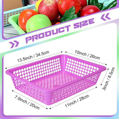 Zhehao 16 Pack Paper Organizer Basket, 13.5 x 10 x 3 Inch Plastic Mesh Bin, Colorful Storage for Office and Home