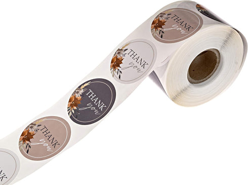 Indie Autumn Floral Thank You Labels - 250 Fall Flower Stickers, 1.5" Round Stickers with 3 Beautiful Designs