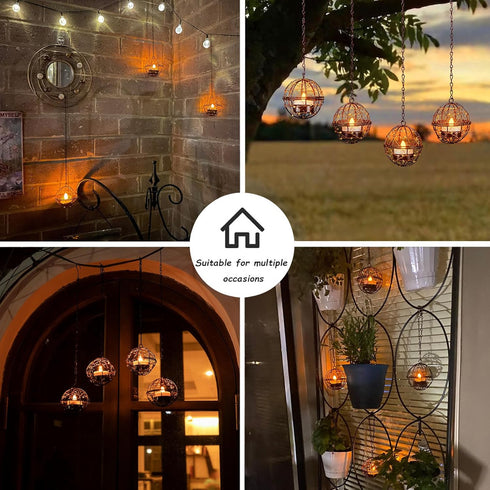 TWINKVILLA Decoration-4Pack Outdoor Solar Hanging Lanterns Waterproof, Globe Hanging Candle Holder with Flickering