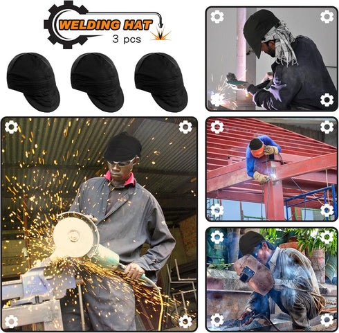 3 Pcs Welding Caps for Men, Flame Resistant Cotton Welders Hats, Mesh Inside Liner, Low Crown Beanie