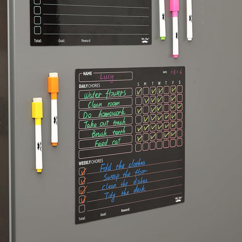 Mr. Pen Magnetic Dry Eraser Chore Chart for Multiple Kids, 2 Pack with 6 Eraser Cap Markers, Refrigerator Chore Board