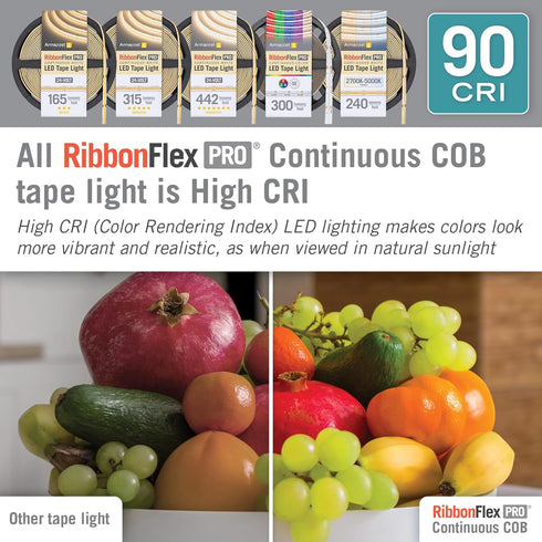 24V 2700K, 315 2.5M 172110 Armacost Lighting RibbonFlex Pro White COB LED Strip Light Tape Lumens/Ft