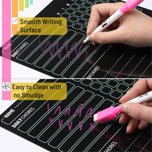 Mr. Pen Magnetic Dry Eraser Chore Chart for Multiple Kids, 2 Pack with 6 Eraser Cap Markers, Refrigerator Chore Board