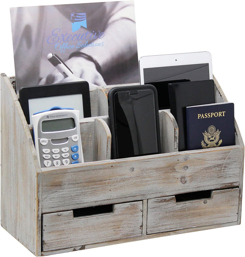 Executive Office Solutions Vintage Rustic Wooden Desk Organizer & Mail Rack - Distressed Torched Wood