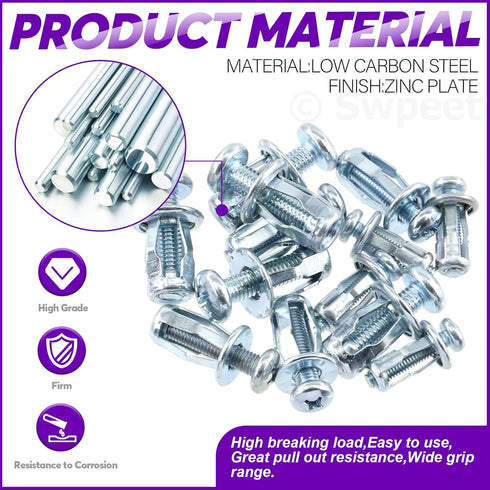 Swpeet 62Pcs M4 M5 M6 Jack Nuts with Long Needle Nose Pliers and Phillips Insert Bit for Hollow Wall Fixings