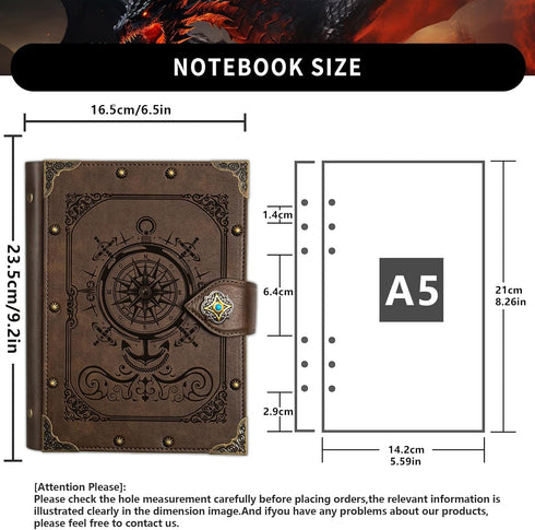 DUROTAN Compass Journal Notebook, Unique A5 Binder, 400 Page Travel Diary Writing Journal for Men Women