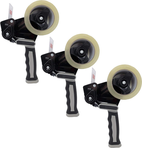 Clipco Tape Dispenser Gun with Packing Tape - Rubberized Handle (Pack of 3) (Black-Gray)