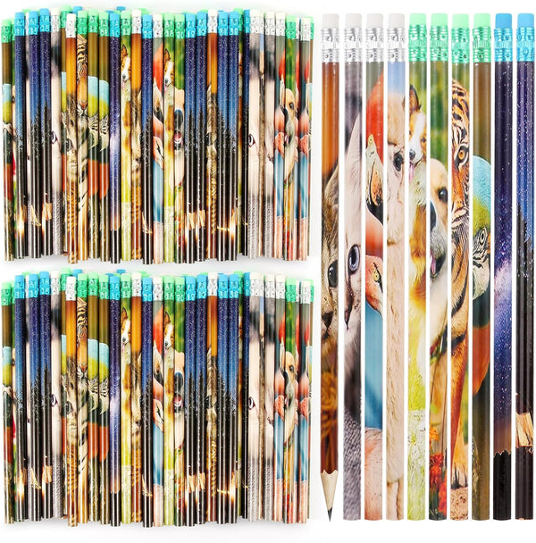 Kolewo4ever 200 Pieces Animal Pencils, Galaxy Sky Alpaca Tiger Flamingo Pencils for Teachers and Learning Activities