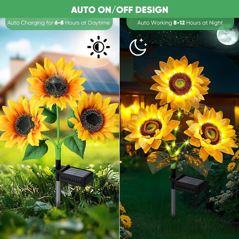 6 Pack 18 800mAh 12H IP65 Solar Flowers Outdoor Waterproof: Gifts for Mom Mothers Day - Sunflower with Vivid Large