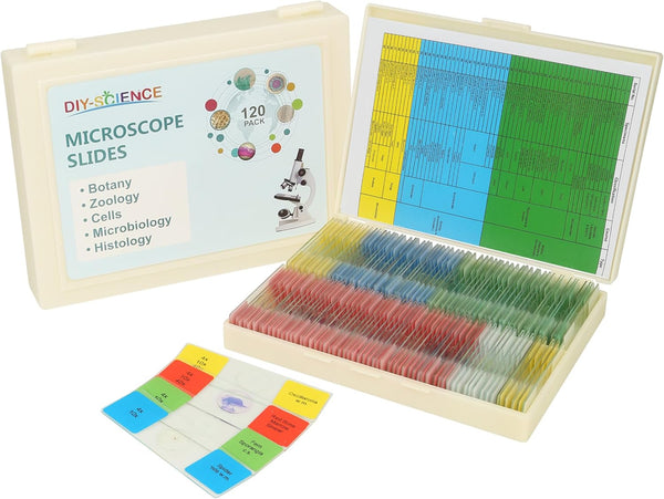 DIY-SCIENCE 120 Microscope Slides with Specimens Set, Lab-Grade Prepared Microscope Slides for Kids