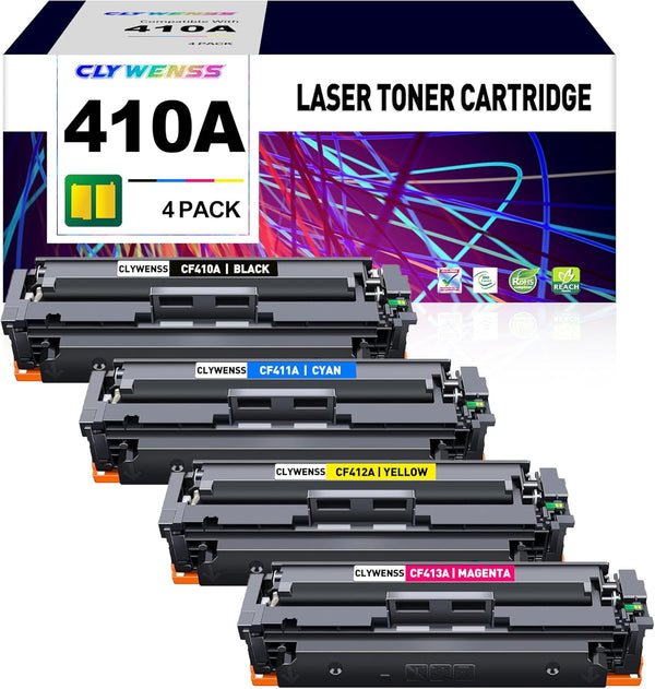 CF410A 410A Toner Cartridge 4 Pack for HP 410A for Color Pro M452dn MFP M477fdw (Black/Cyan/Magenta/Yellow)