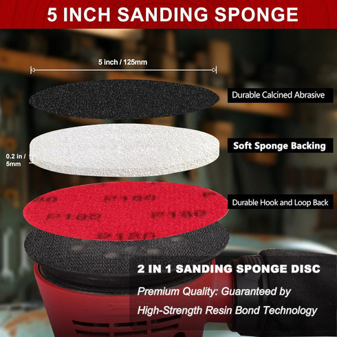 18Pcs 5 Inch 180-3000 Hook and Loop Sanding Sponge Discs Grit Wet Dry Sanding Pads, Foam Sandpaper for Random Orbital