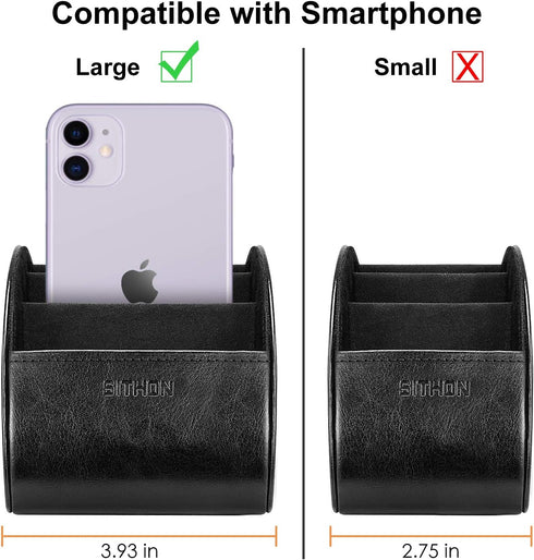 SITHON Remote Control Holder with 5 Compartments, PU Leather Remote Caddy Desktop Organizer for TV, Media Players, Black