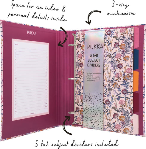 Pukka Pad Bloom A4 Preloaded 3-Ring Binder with Personal Details and Planner Pages, 5-Part Dividers - Cream