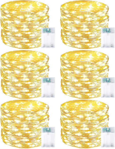 6 Pack Fairy Lights Battery Operated with Timer, Each 20FT 60LED Christmas