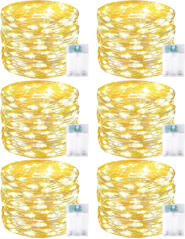 6 Pack Fairy Lights Battery Operated with Timer, Each 20FT 60LED Christmas