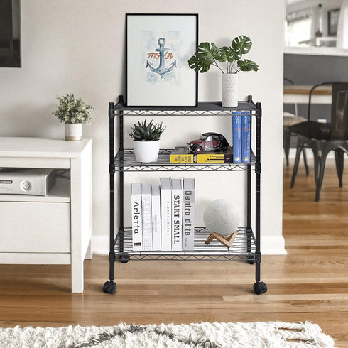 3-Shelf (24L 14W 31H) SUPER DEAL Adjustable Heavy Duty Storage Wire Shelving Unit with Wheels, Metal Organizer Wire
