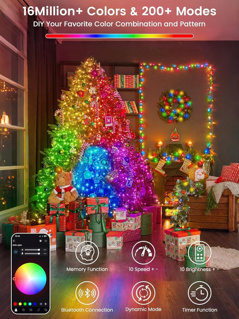 240LED 4th 95FT Smart of July String Lights App Controlled, Waterproof Red White and Blue Lights, Patriotic RGB Color