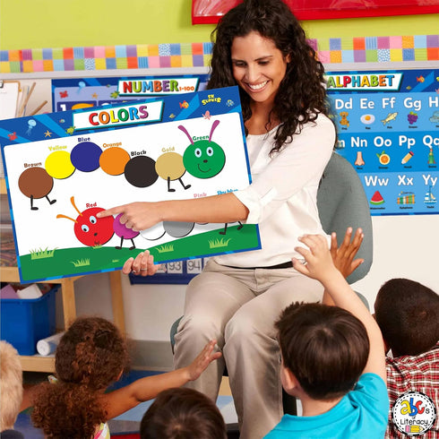 SK SUPKER 4Pack ABC Alphabet Chart + Numbers 1-100 + Shapes + Colors Poster Set, Toddler Educational Learning Posters