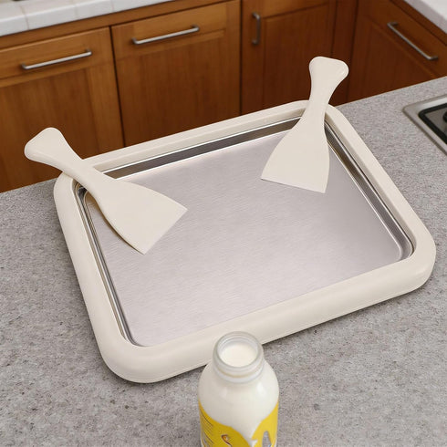 2 Frozen Rolled Ice Cream Maker Machine with Stainless Steel Tray & Scrapers for Homemade Soft Serve, Yogurt, Slushies