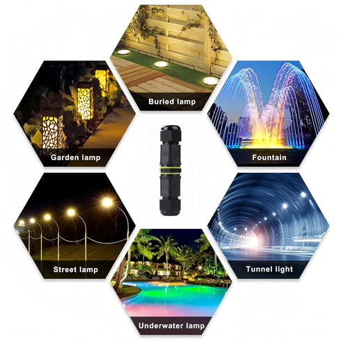 IP68 Waterproof Cable Connector Outdoor, 2Way Waterproof Junction Box, 3 Pins Wire Connector for Cable Diameter