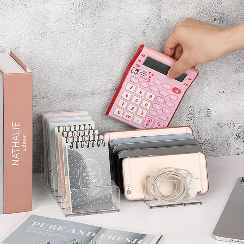 Hipiwe 2 Packs Clear Plastic Cash Tray Mail Organizer for Desk - 7 Slots Bill Divider Holder for Paper, Document, Makeup