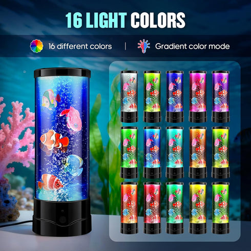 16 Bubble Aquarium Fish Table Lamp, Color Changing Sensory Night Light with Remote Control, Novelty Christmas Birthday