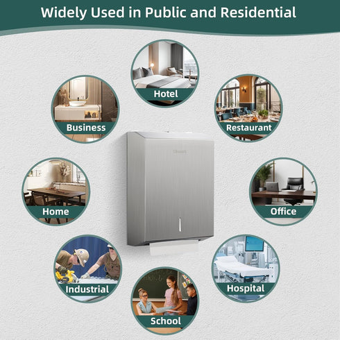 Commercial Paper Towel Dispenser Wall Mount, Large C/Z Tri Fold Multifold Hand Towels Dispenser, Brushed Stainless