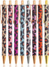 PASISIBICK 8 Pieces Girly Leopard Writing Pens, Cute Glitter Ballpoint Pens, Black Ink, Medium Point