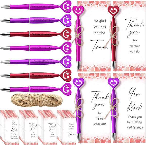 Jetec Valentine's Day Appreciation Gifts, Heart Pens with Thank You Cards, Smile Face Ballpoint Pens for Team Coworker