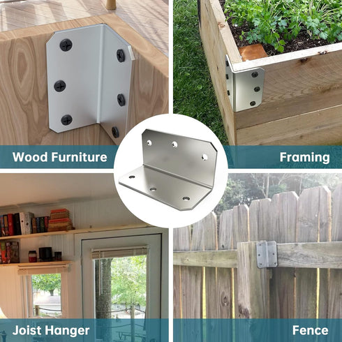 KOMOHOM 4 Inch 4" 2" 2" 90 Duty4 L Brackets Corner Braces for Wood L Right Angle Bracket, x x Metal Joint Bracket