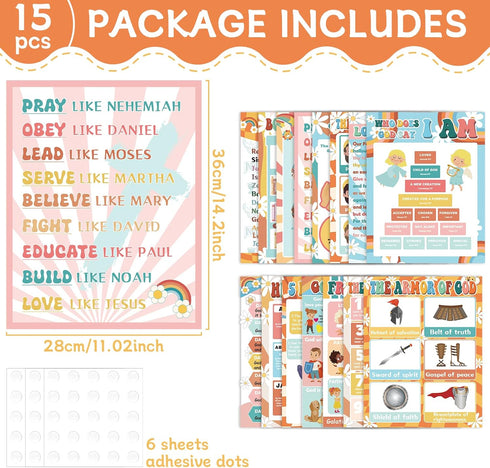 gisgfim Hippie Bible Posters for Classroom Religious Posters 14 x 11 In Groovy Books of the Bible Bulletin Board Ten Commandments Poster Christian Wall Decor for Sunday School Decorations Supplies