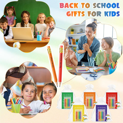 Spakon 48 Sets Rainbow Gifts for Students, Mini Pocket Notepads, Colorful Pencils, Cute Erasers with Organza Bags