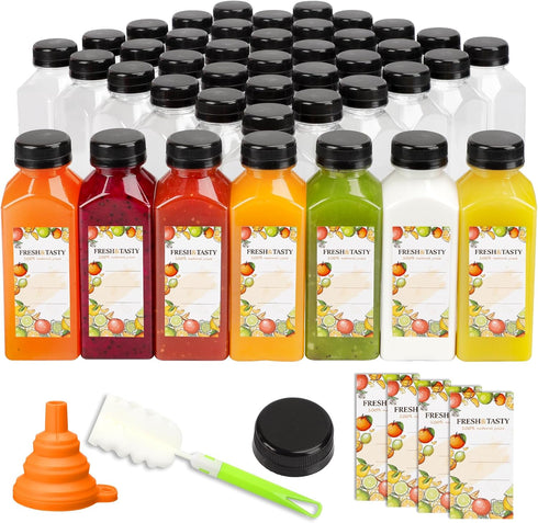 TOMNK 45pcs Juice Bottles, 12oz Reusable Juice Bottles with Caps and Labels,