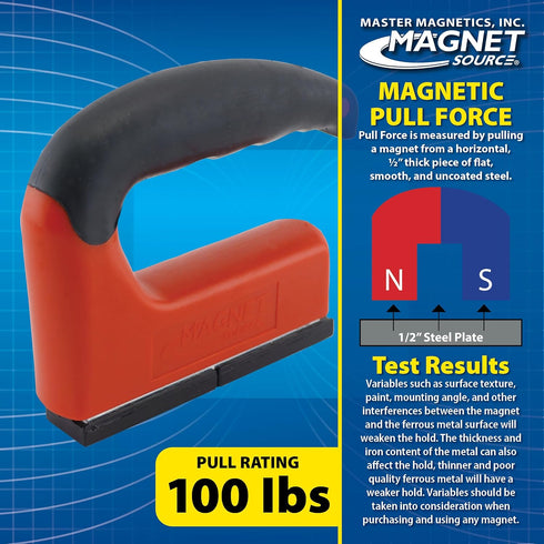 Master Magnetics Strong Magnet, Red - 100 lb Pull Force, Ergonomic Handle, 07501