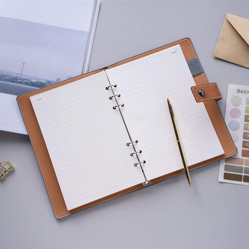 CAGIE A5 Refillable Faux Leather Traveler Notebook, 6 Ring Binder, Personal Organizer for Women, Men, Lined Paper