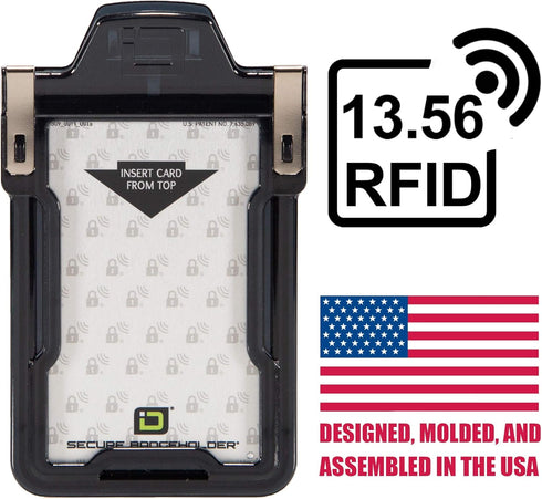 Identity Stronghold Secure RFID Badge Holder for 1 Card, Heavy Duty Hard Plastic, Black