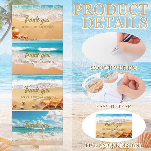 50 Sets Eaasty Beach Wedding Thank-you Cards with Envelopes & Stickers Ocean Shore Note Cards From Mr and Mrs Thank You