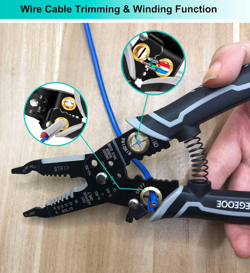 9-in-1 Wire Stripper Tool, 8inch Multifunctional Electrician Pliers for Electrical Cable Stripping, Cutting, Crimping