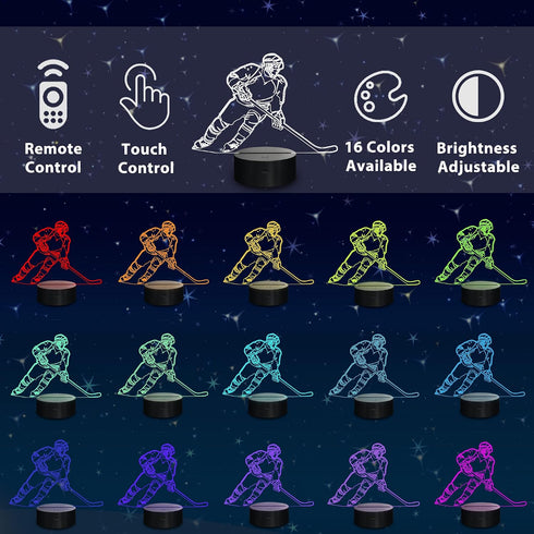 3D 16 Dimmable Lampeez Ice Hockey Player Night Lights for Kids LED Colors Remote Control Changing Touch Table Desk Lamp