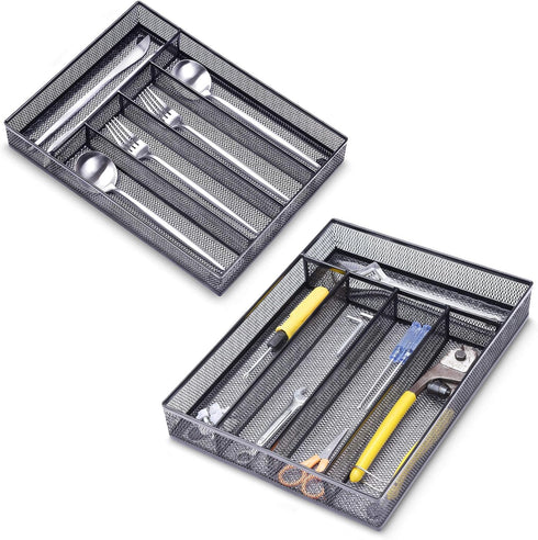 WuGeShop Office Desk Drawer Organizer, 5 Compartments Mesh Tray for Storage of Art Supplies, Stationery, Black
