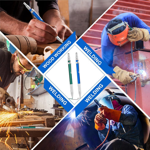 2 Pcs Welders Pencil with 48 PCS Round Refills, Mechanical Pencils for Metal Welding Marker, Tube Pipe Fitter
