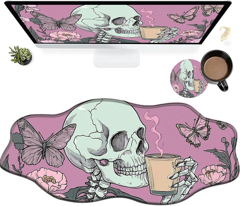 SROJDHFJB Skull Coffee Pink Large Gaming Mouse Pad Plus a Coaster, 35.4 x