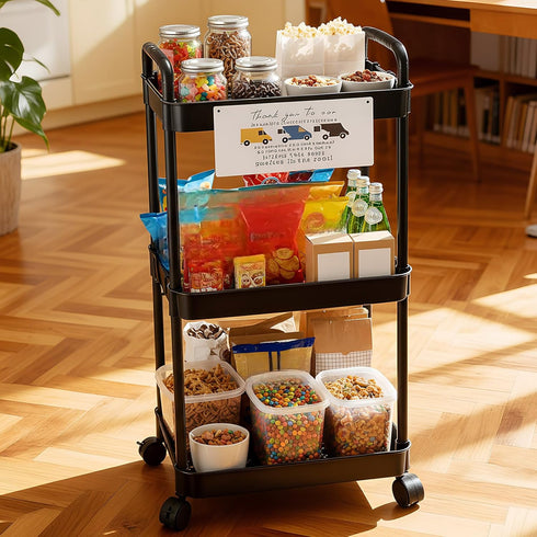 BrightRow 2 Set, 3-Tier Pcs Delivery Driver Snack Station Rolling Snack Cart with Handle Wheel Thank You to Our Amazing