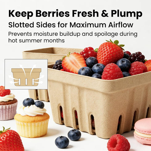 30 Pack Natural Pulp Fiber Berry Basket,Small Molded Produce Vented Basket Kitchen Supplies for Strawberry Blueberry