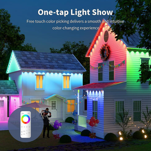 100FT/50LEDs IP68 Permanent Outdoor Lights RGB Decor Waterproof Music Sync Eaves Lights with Remote&APP Control